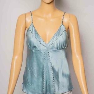 1 pale blue studded 100% silk top
